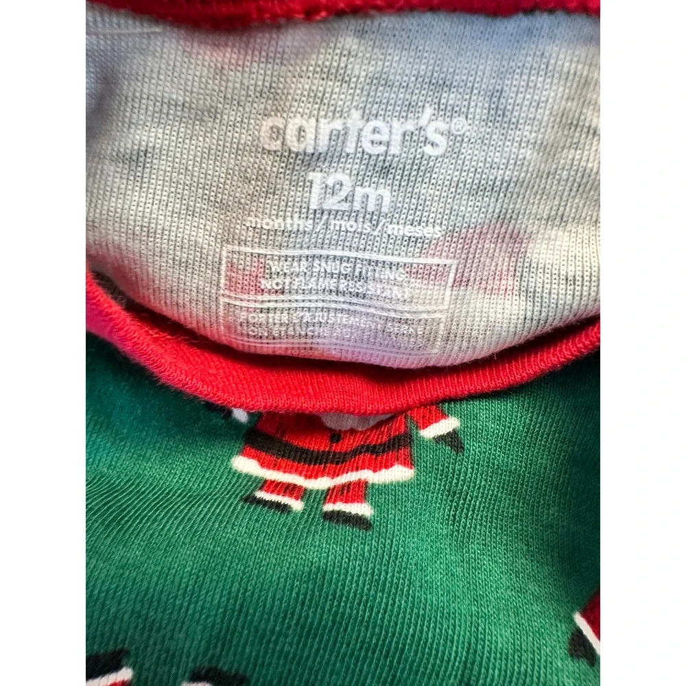 Carters Christmas Santa Pajamas Set Kids 12 Months Green Red Long Sleeve‎